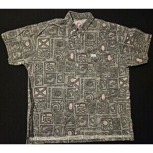 Vintage 90s Quiksilver Surf Button Up Shirt Small Tribal Abstract All Over Print